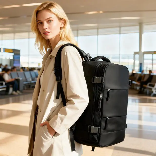 Alt view image 2 of 5 - Vacuum Backpack Travel with Pump, Travel Backpack with Vacuum System, Carry on Luggage 18x14x8 Airline Approved Travel Bag, mochila de viaje compresion al vacio, Waterproof Laptop Backpacks,Black