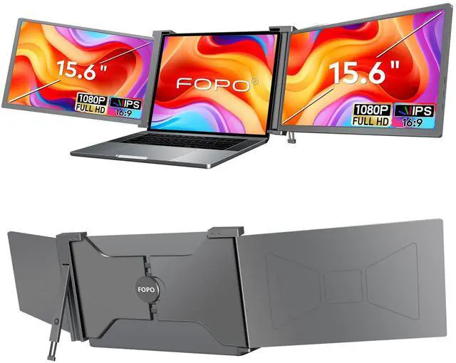 Main image of FOPO 15.6" Triple Portable Laptop Monitor, FHD 1080P IPS Screen Extender Portable Display for 15.6-17.3 Laptops, PnP Travel Laptop Screen Extender with USB-C&HDMI, Dual Monitor for Windows, Mac