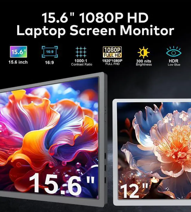 Alt view image 2 of 5 - FOPO 15.6" Triple Portable Laptop Monitor, FHD 1080P IPS Screen Extender Portable Display for 15.6-17.3 Laptops, PnP Travel Laptop Screen Extender with USB-C&HDMI, Dual Monitor for Windows, Mac