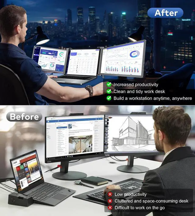 Alt view image 3 of 5 - FOPO 15.6" Triple Portable Laptop Monitor, FHD 1080P IPS Screen Extender Portable Display for 15.6-17.3 Laptops, PnP Travel Laptop Screen Extender with USB-C&HDMI, Dual Monitor for Windows, Mac