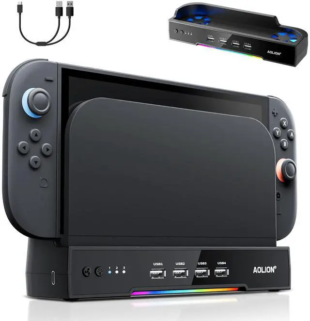 Main image of Cooling Fan for Switch 2 Dock,RGB Cooling Fan for Nintend0 Switch 2 Dock,3-Speed Adjustable Airflow,High-Efficiency Heat Dissipation, Ultra-Quiet Operation,with 4 USB HUB Ports,for Switch2 Accessories