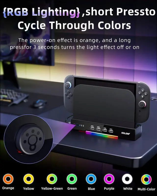 Alt view image 4 of 5 - Cooling Fan for Switch 2 Dock,RGB Cooling Fan for Nintend0 Switch 2 Dock,3-Speed Adjustable Airflow,High-Efficiency Heat Dissipation, Ultra-Quiet Operation,with 4 USB HUB Ports,for Switch2 Accessories