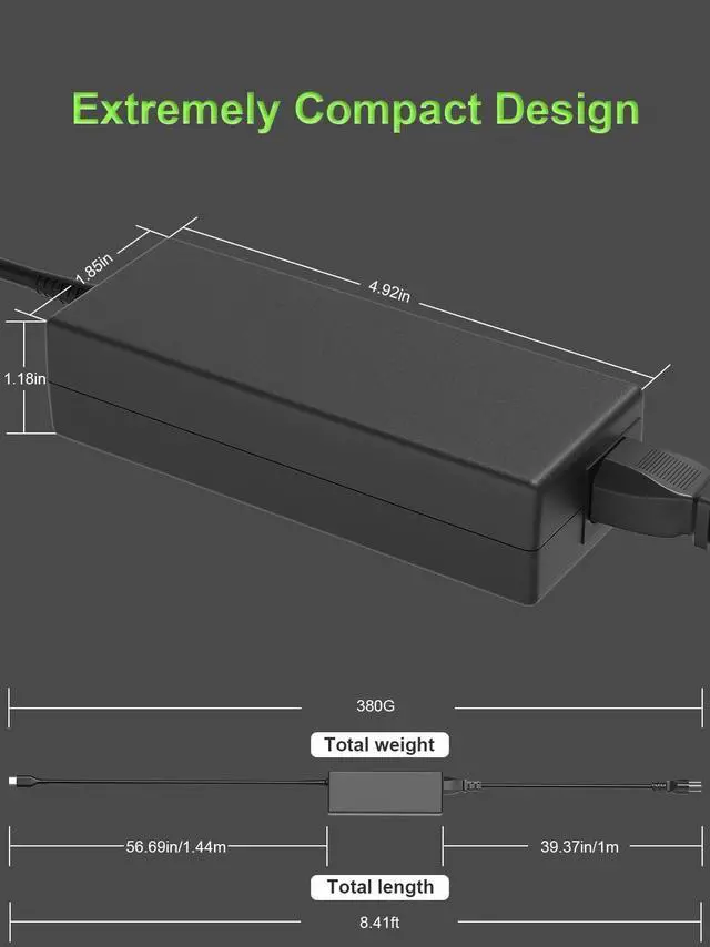 Alt view image 4 of 5 - PowerPortnerLink 100W 65W USB C Charger Compatible with Razer Blade Stealth 13 & Msi Prestige 13 14 15 16 Summit E13 E14 E15 E16 Laptop Power Supply Adapter Cord