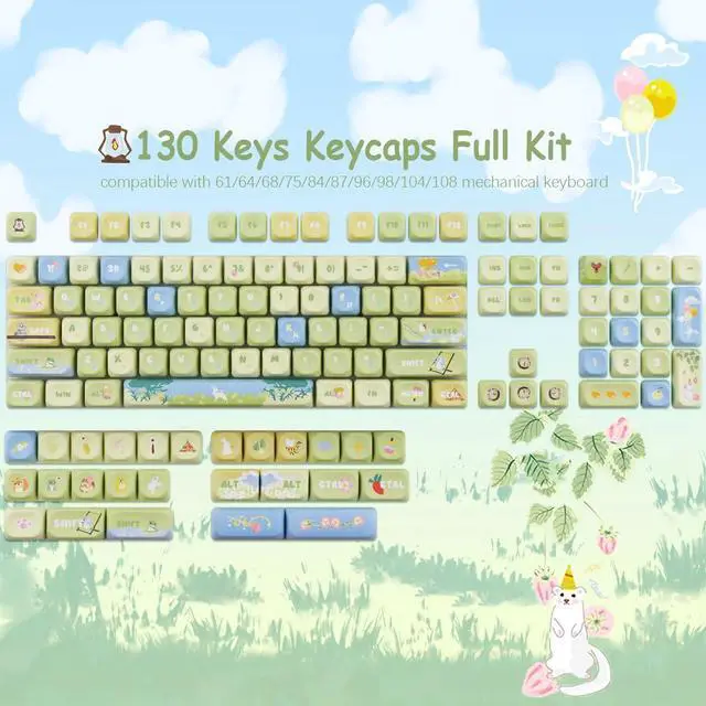 Alt view image 2 of 5 - Tsungup Cute Green Keycaps,130 Keys MOA Profile PBT Forest-Themed Custom Keycaps,Dye Sub Key Caps Keyboard Keycap Set for MX Switches Mechanical
