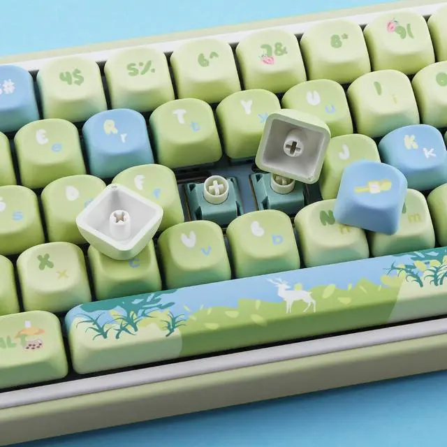 Alt view image 4 of 5 - Tsungup Cute Green Keycaps,130 Keys MOA Profile PBT Forest-Themed Custom Keycaps,Dye Sub Key Caps Keyboard Keycap Set for MX Switches Mechanical