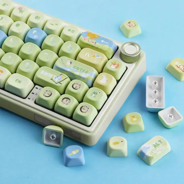 Alt view image 5 of 5 - Tsungup Cute Green Keycaps,130 Keys MOA Profile PBT Forest-Themed Custom Keycaps,Dye Sub Key Caps Keyboard Keycap Set for MX Switches Mechanical