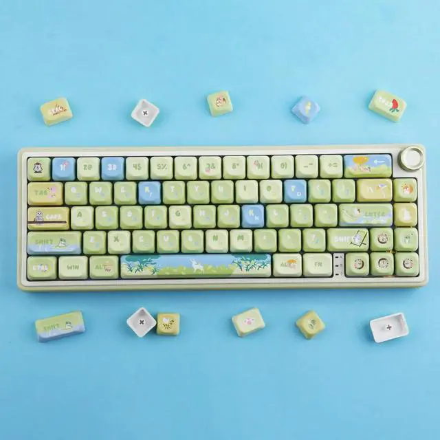 Alt view image 3 of 5 - Tsungup Cute Green Keycaps,130 Keys MOA Profile PBT Forest-Themed Custom Keycaps,Dye Sub Key Caps Keyboard Keycap Set for MX Switches Mechanical