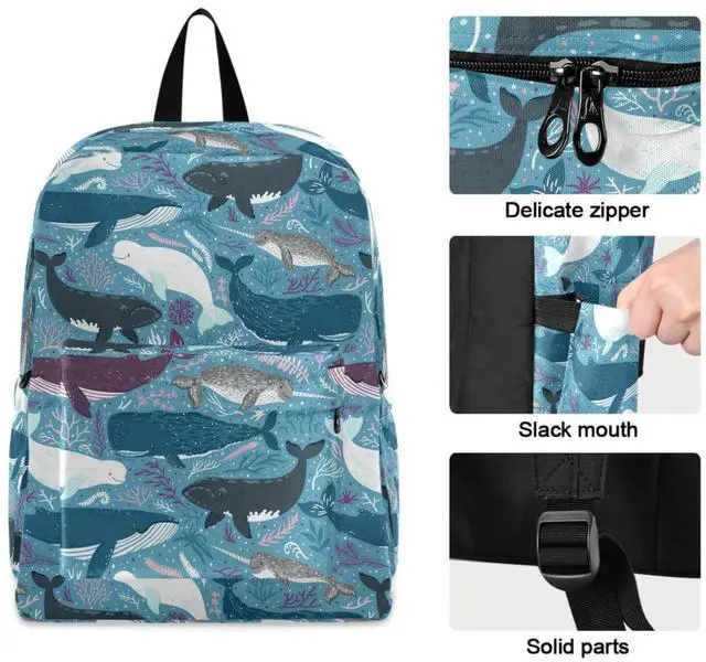Alt view image 4 of 5 - ZzWwR Ocean Coral Whale Pattern Large Portable Laptop Backpack Durable Travel Bag for Men Women School Bookbag Work Fit 16.5 Inch Notebook