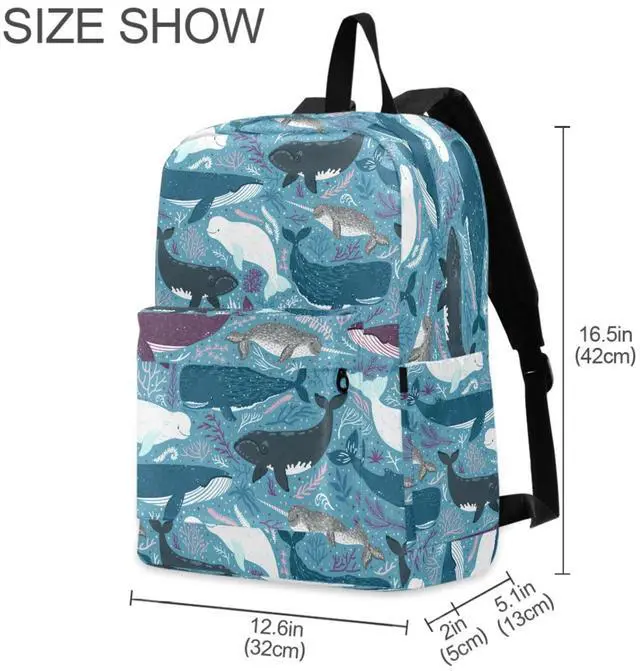 Alt view image 3 of 5 - ZzWwR Ocean Coral Whale Pattern Large Portable Laptop Backpack Durable Travel Bag for Men Women School Bookbag Work Fit 16.5 Inch Notebook