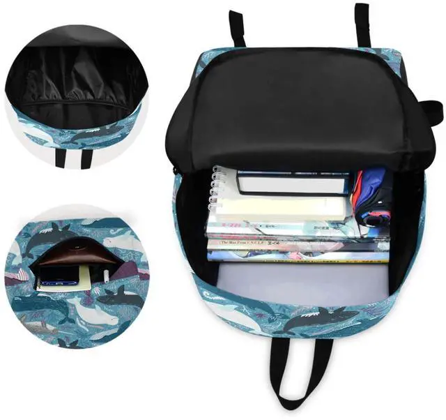 Alt view image 5 of 5 - ZzWwR Ocean Coral Whale Pattern Large Portable Laptop Backpack Durable Travel Bag for Men Women School Bookbag Work Fit 16.5 Inch Notebook