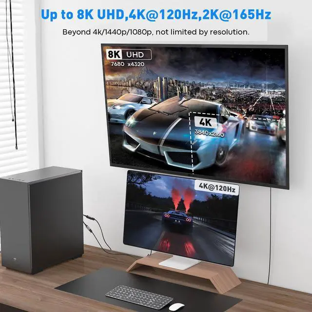 Alt view image 4 of 5 - UANTIN 8K DisplayPort 1.4 to HDMI 2.1 Adapter with 4K 120Hz/ 8K 60Hz, Unidirectional DP to HDMI Cable Adapter, Display Port for AMD, NVIAID, Not Work with PS5/Xbox, No VRR Support