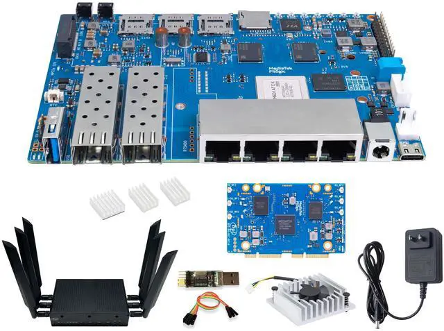 Main image of Banana Pi BPI-R4 WiFi 7 OpenWRT Wireless Dual-Band WiFi Router Board, MediaTek MT7988A (Filogic 880) SoC, 4G/5G Internet Router, 4X GbE and 2X 10GbE SFP for NAS Smart Home Gateway (8GB RAM Bundle3)