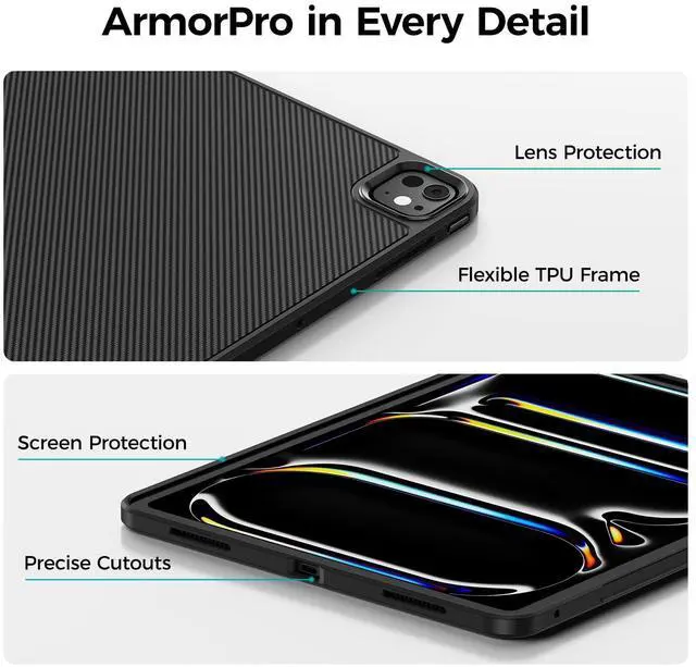Alt view image 4 of 5 - BENKS ArmorPro Case for iPad Pro 11 Inch (M5 2025/ M4 2024), Slim & Lightweight Shockproof Cover with Pencil Holder, Supports Apple Pencil Charging, Built with Dupont Kevlar Fiber and TPU