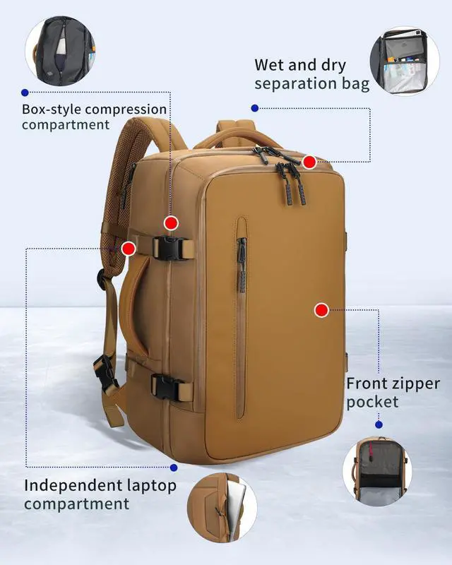 Alt view image 4 of 5 - SWICKY Vacuum Seal Travel Backpack with Pump, 40L Vacpack Backpack Compression Bag System, Water Resistant Laptop Carry-On Luggage for Women & Men, Ideal for Business, WorkKhaki