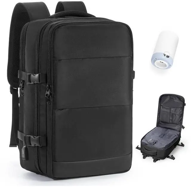 Main image of Vacuum Travel Backpack with Pump for Women, Personal Item Carry on Backpacks Flight Approved 18x14x8 inches for Men,Laptop Waterproof Work Compression bags Casual Daypack,Black.