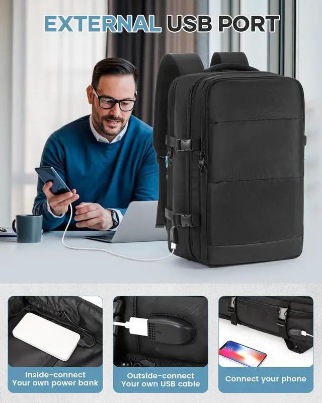 Alt view image 5 of 5 - Vacuum Travel Backpack with Pump for Women, Personal Item Carry on Backpacks Flight Approved 18x14x8 inches for Men,Laptop Waterproof Work Compression bags Casual Daypack,Black.