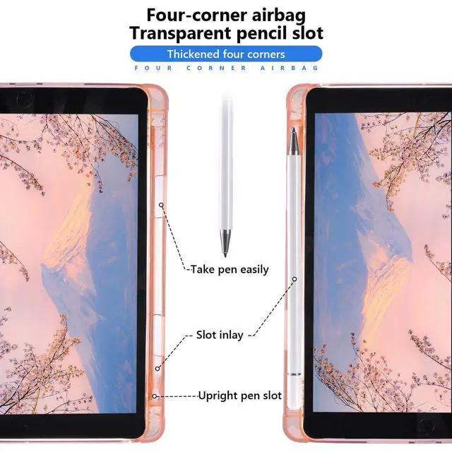 Alt view image 2 of 5 - JOYLAND Cute Cherry Printed Case for iPad 5th/6th Generation (2017/2018) 9.7 Inch with Pencil Holder Foldable Auto Wake/Sleep Soft TPU Back Kawaii Fruit Pink Girly Leather Cover