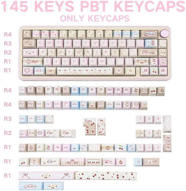 Alt view image 2 of 5 - COOMICKEY Dye Sub PBT Keycaps Set 145 Keys, Cute Pink Keycap, Cherry Profile Custom Keycaps 60 65 75 100 Percent for 61/64/68/84/87/100/104/108 ANSI ISO Layout MX Switches Gaming Mechanical Keyboard