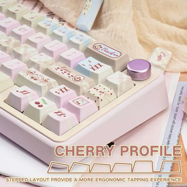 Alt view image 3 of 5 - COOMICKEY Dye Sub PBT Keycaps Set 145 Keys, Cute Pink Keycap, Cherry Profile Custom Keycaps 60 65 75 100 Percent for 61/64/68/84/87/100/104/108 ANSI ISO Layout MX Switches Gaming Mechanical Keyboard