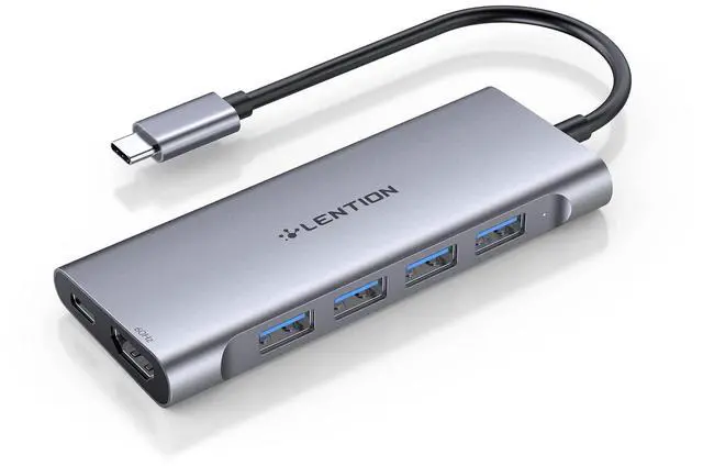 Main image of LENTION USB C Hub with 4K HDMI Output(4K@60Hz), 4 USB 3.0, Type C Charging Dongle Compatible 2023-2016 MacBook Pro, New Mac Air, Steamdeck, Type C Devices, Stable Driver Adapter (CB-C35sH, Space Gray)