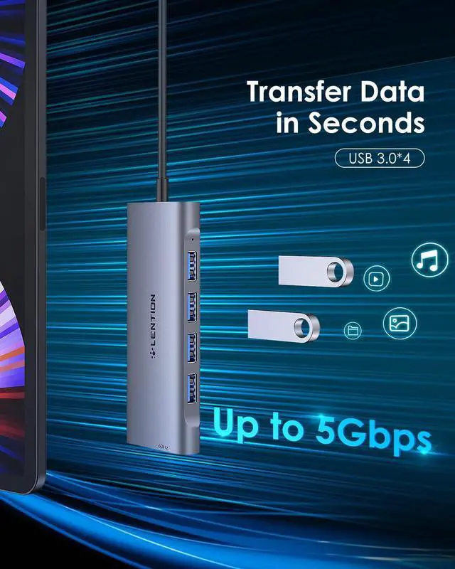 Alt view image 5 of 5 - LENTION USB C Hub with 4K HDMI Output(4K@60Hz), 4 USB 3.0, Type C Charging Dongle Compatible 2023-2016 MacBook Pro, New Mac Air, Steamdeck, Type C Devices, Stable Driver Adapter (CB-C35sH, Space Gray)