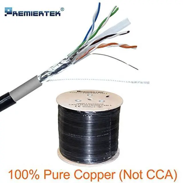 Alt view image 4 of 5 - Outdoor Shielded FUTP 1000Ft Double Jacket Cat6 23AWG 100% Pure Copper 4-Pairs Premium Network LAN Cable Direct Burial UV Rated Waterproof 550MHz, PoE++ (4PPoE)