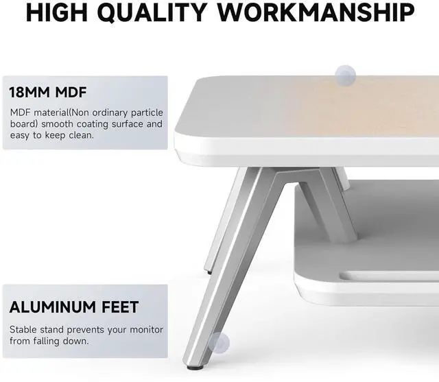 Alt view image 5 of 5 - Fenge Dual Monitor Stand, Monitor Riser for 2 Monitors with Adjustable Laptop Riser , 42.5 Inch Desk Shelf for Top of Desk with Phone Holder& Headphone Stand
