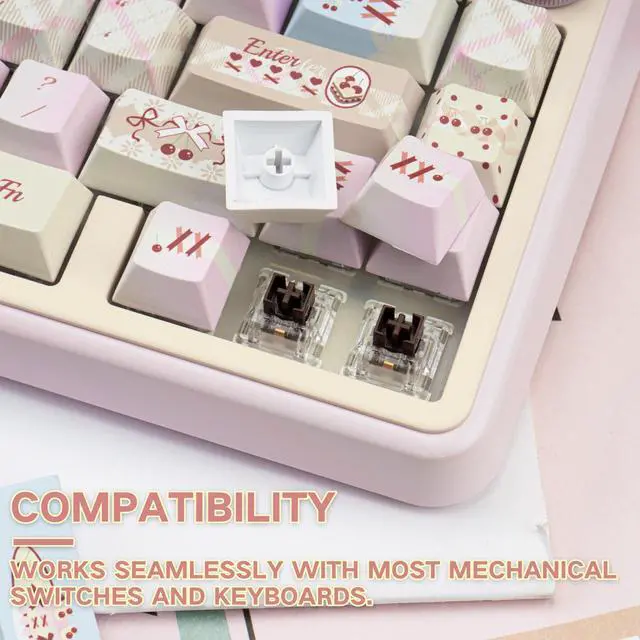 Alt view image 5 of 5 - COOMICKEY Dye Sub PBT Keycaps Set 145 Keys, Cute Pink Keycap, Cherry Profile Custom Keycaps 60 65 75 100 Percent for 61/64/68/84/87/100/104/108 ANSI ISO Layout MX Switches Gaming Mechanical Keyboard