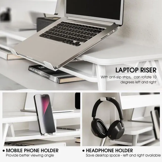 Alt view image 4 of 5 - Fenge Dual Monitor Stand, Monitor Riser for 2 Monitors with Adjustable Laptop Riser , 42.5 Inch Desk Shelf for Top of Desk with Phone Holder& Headphone Stand