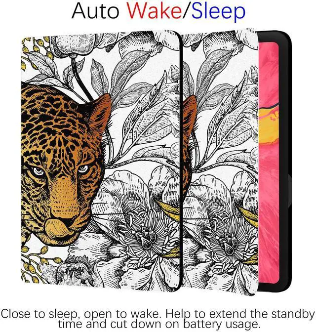 Alt view image 4 of 5 - Berkin Arts for iPad Mini 4th/5th Generation Case (7.9 Inch) Case 2019 2018 2017 2016 2015 Folio Case Premium Leather Cover Maximalism Leopard Peonies Floral Pattern Animal Beast