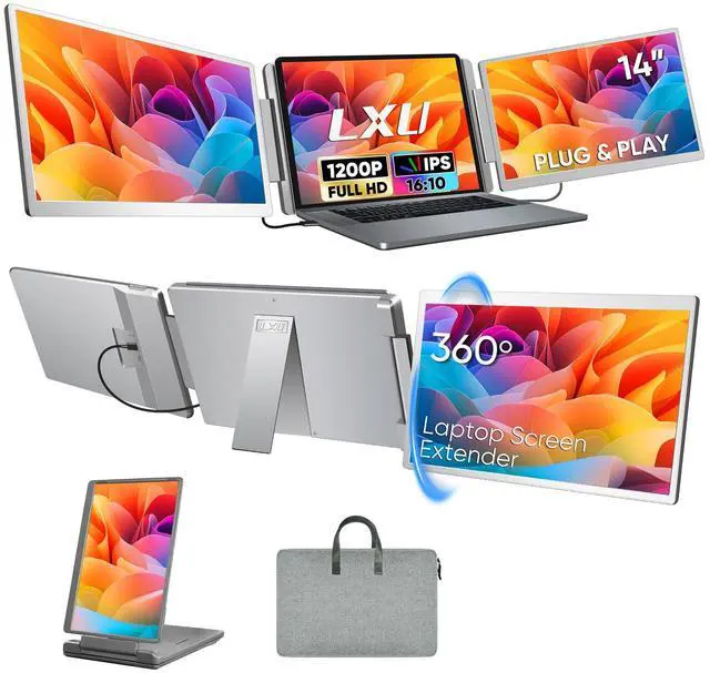 Main image of Laptop Screen Extender, FHD 1200P 16:10 IPS Portable Monitor for Laptops 12~16.2 inch, 14" Triple Screen Laptop Monitor Extender Display, Plug & Play with USB-C HDMI for Windows/MacBook/Switch/PS5