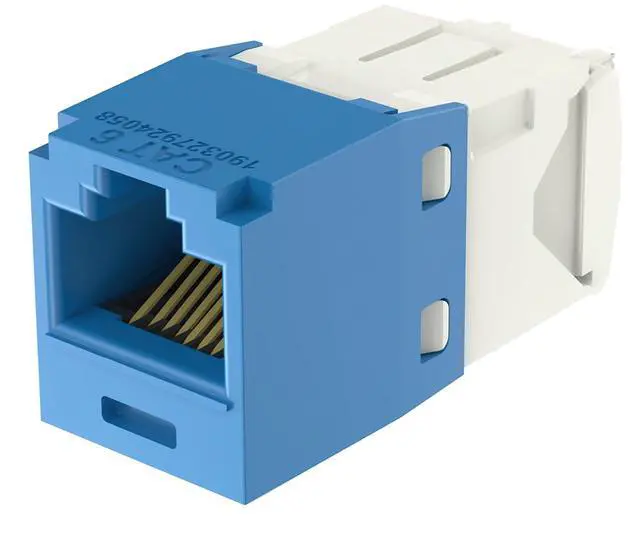 Alt view image 2 of 5 - CJ688TGBU Pack of 5 Category 6 TX6 Plus Mini-Com UTP Jack Modules, Blue, TG Style, Toolless, RJ45 Ethernet High Performance Network Module, T568A/T568B Wiring