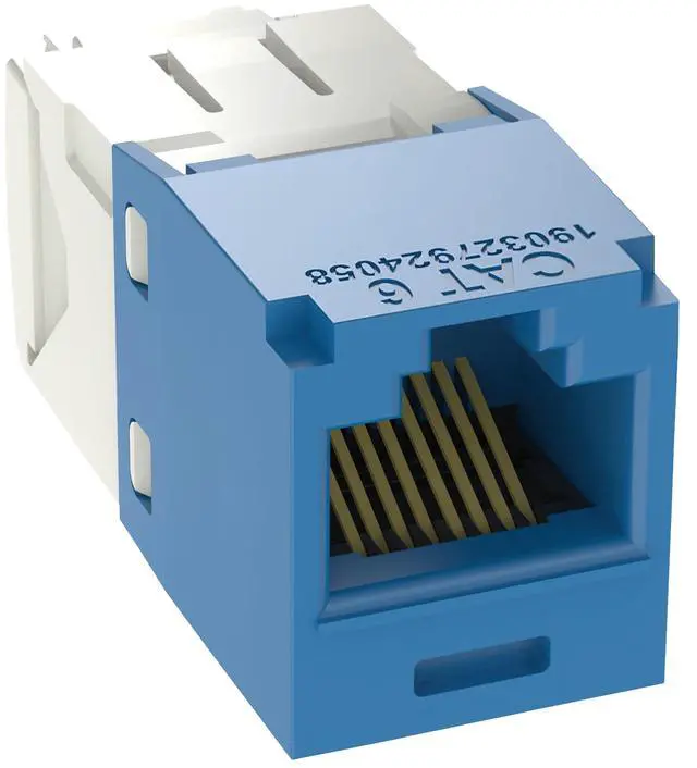 Alt view image 3 of 5 - CJ688TGBU Pack of 5 Category 6 TX6 Plus Mini-Com UTP Jack Modules, Blue, TG Style, Toolless, RJ45 Ethernet High Performance Network Module, T568A/T568B Wiring