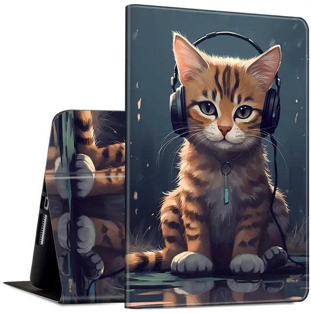 Main image of for Amazon Kindle Fire HD 8 & 8 Plus Case (12th/10th Generation 2024/2022/2020 Release) PU Leather Slim Multiple Angles Stand Smart Cover with Auto Wake/Sleep for Fire 8 & 8 Plus, Cat with Headphones