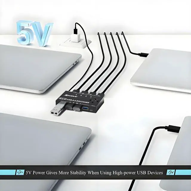 Alt view image 5 of 5 - USB 3.0 Switch Selector 4 Computers, 4 Port USB KVM Switch for 4 PC Share 4 USB Devices for Keyboard Mouse Printer, Wired Remote and 4 USB 3.0 Cables Included