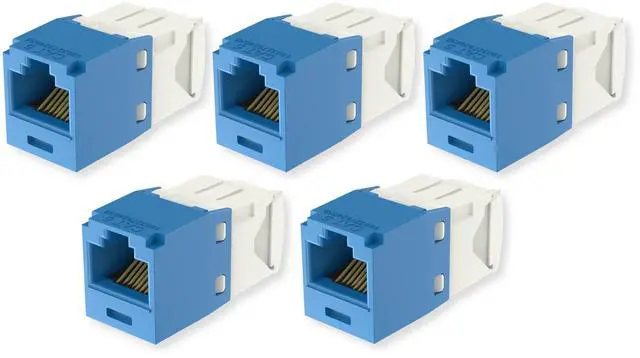 Main image of CJ688TGBU Pack of 5 Category 6 TX6 Plus Mini-Com UTP Jack Modules, Blue, TG Style, Toolless, RJ45 Ethernet High Performance Network Module, T568A/T568B Wiring