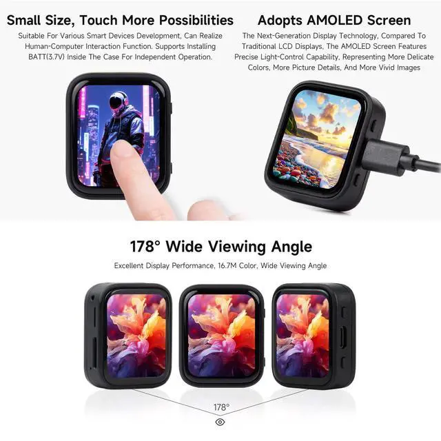 Alt view image 5 of 5 - Waveshare RP2350 1.8inch AMOLED Touch Display Development Board, 368×448 Pixels, Low Power Touchscreen, QSPI Interface, Dual-core & Dual-Architecture Design, Accelerometer and Gyroscope Sensor