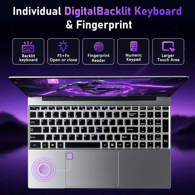 Alt view image 4 of 5 - MITUNTUN 15.6 inch Gaming Laptop, 2025 Laptop Computer, R5-7430U (up to 4.3Ghz, Beat 5700U), 32GB RAM 1TB SSD, 15.6" Full HD 1920 * 1080 Display, Radeon Graphics, WiFi 5, BT5.0, Fingerprint