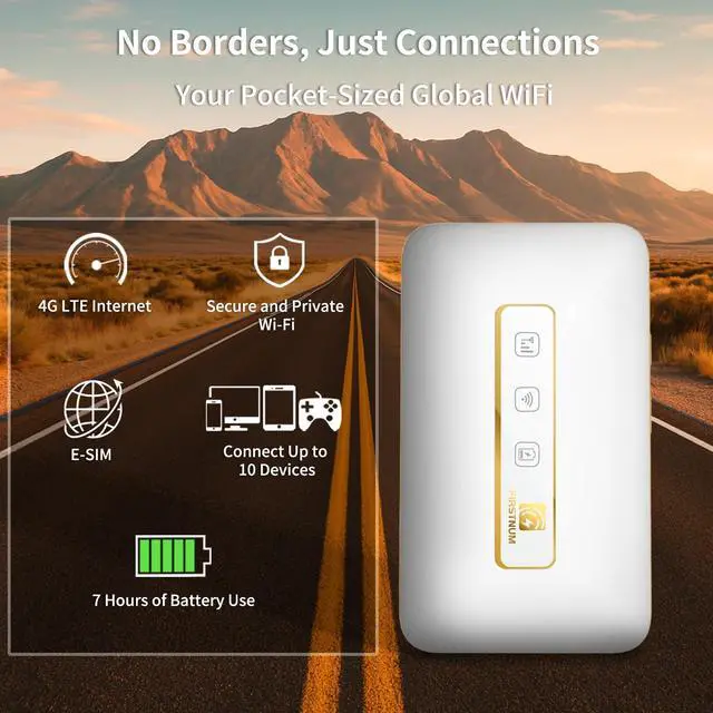 Alt view image 2 of 5 - FIRSTNUM M5 Mobile Hotspot, Portable WiFi Hotspot for Travel in 160+ Countries, Connect Up to10 Devices, No SIM Card Required and No Contract eSIM Hotspot, Portable Hotspot with 1GB Free Data Monthly