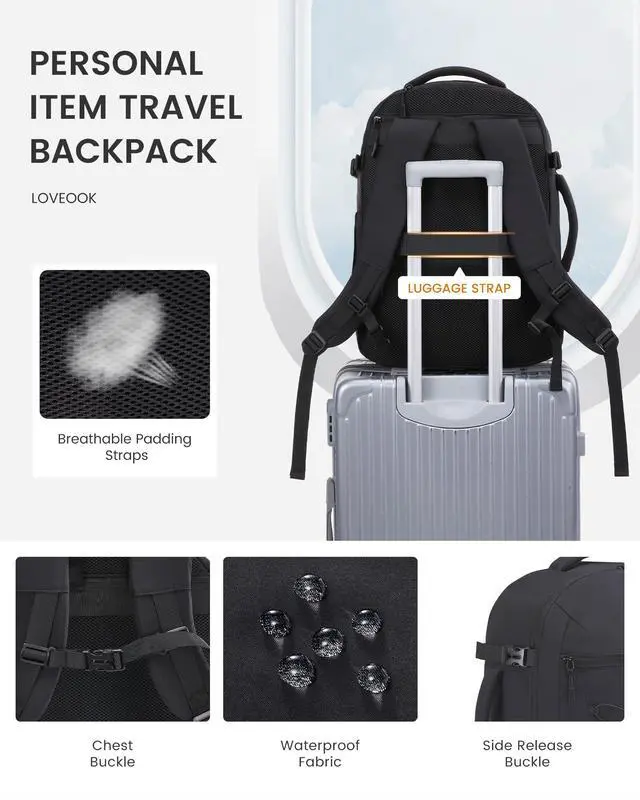 Alt view image 5 of 5 - LOVEVOOK Travel Backpack,50L Carry On Backpack Large Fits 18" Laptop,TSA Personal Item Travel Bag with 3 Packing Cubes,Water Resistant Laptop Bag Travel Essentials for Weekender Business Hiking