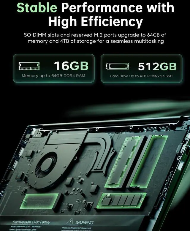 Alt view image 3 of 5 - KAIGERR Laptop, Laptop Computer, AMD Ryzen 7 5700U(8C/16T, Up to 4.3GHz), 16GB RAM 512GB NVMe SSD, 15.6-in IPS Windows Laptop, WiFi 6, Numeric Keypad, HDMI Type-C USB3.2 Home Laptops Office Laptops