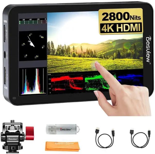 Main image of Desview R6 Camera Field Monitor, 5.5 inch Touch Screen 2800nits Ultra Brightness Full HD 1920x1080 IPS Panel with HDR 3D LUT Waveform Peaking 4K HDMI in/Out 8V DC Output on DSLR