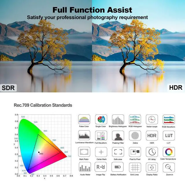 Alt view image 3 of 5 - Desview R6 Camera Field Monitor, 5.5 inch Touch Screen 2800nits Ultra Brightness Full HD 1920x1080 IPS Panel with HDR 3D LUT Waveform Peaking 4K HDMI in/Out 8V DC Output on DSLR