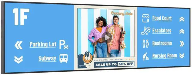 Main image of 29inch Ultra-Wide Digital Signage Display, 700nits Slim 25.8mm, 6.8mm Frameless Commercial Advertising Screen Digital Menu Board for Restaurants, Retail, USB/HDMI/WiFi, Android OS Free Cloud CMS