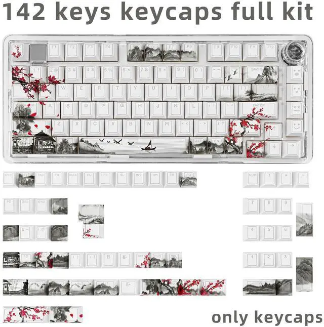 Alt view image 2 of 5 - GEKUCAP PBT Keycaps Set 142 Keys, Shine Through White Japanese Keycap, Plum Blossom Custom Double Shot Keycap Set, Cherry Profile Dye-Sublimation Key caps for Cherry MX Mechanical Keyboards