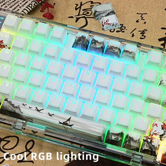Alt view image 3 of 5 - GEKUCAP PBT Keycaps Set 142 Keys, Shine Through White Japanese Keycap, Plum Blossom Custom Double Shot Keycap Set, Cherry Profile Dye-Sublimation Key caps for Cherry MX Mechanical Keyboards