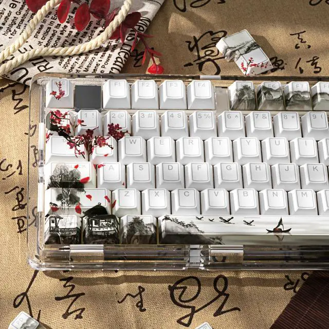 Alt view image 5 of 5 - GEKUCAP PBT Keycaps Set 142 Keys, Shine Through White Japanese Keycap, Plum Blossom Custom Double Shot Keycap Set, Cherry Profile Dye-Sublimation Key caps for Cherry MX Mechanical Keyboards