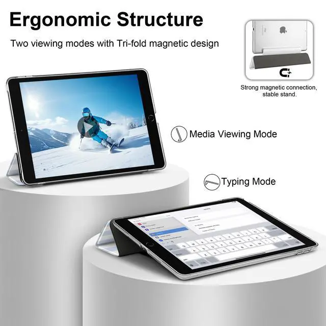 Alt view image 3 of 5 - DONGKE Compatible with iPad 10.2 Inch Case 2021 2020 2019, Smart Lightweight Trifold Stand Hard Plastic Transparent Cover Support Auto Sleep/Wake for iPad 10.2" 9th/8th/7th Generation - Stripes