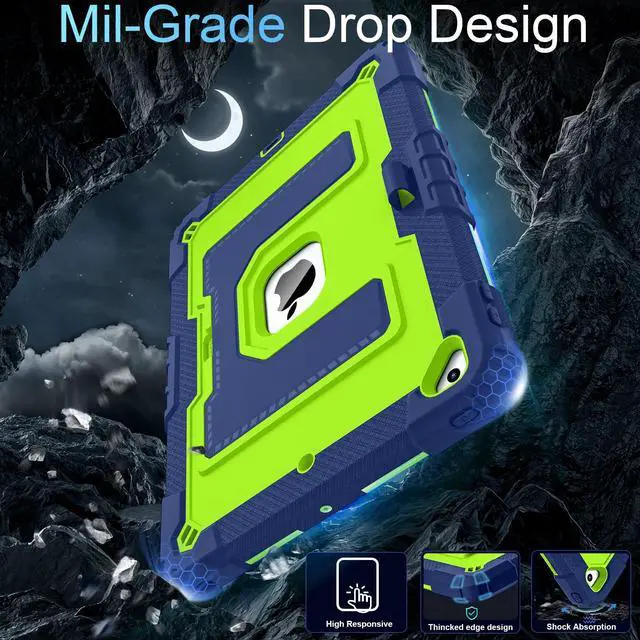 Alt view image 3 of 5 - WESOROL CASE for iPad 9th/ 8th/ 7th Generation 10.2 Inch (2021/2020/ 2019) Kids Friendly iPad Case 9th Generation with Pencil Holder,Heavy Duty Shockproof Cover for i Pad 9th/8th/7th Gen,Navy Green