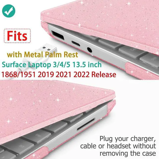 Alt view image 3 of 5 - May Chen Case Compatible for 13.5" Microsoft Surface Laptop 5/4/3 with Metal Palm Rest Model 1951/1868, Plastic Hard Shell Case with Screen Protector + Keyboard Cover + Dust Plug, Pink Glitter